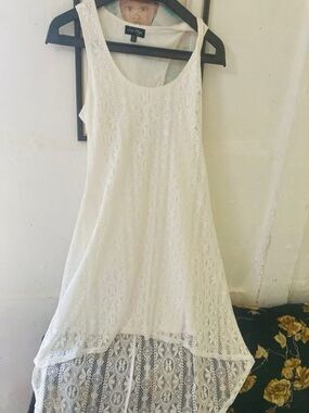 Love Reign White Crochet Floral Lace Sleeveless High-Low Dress
